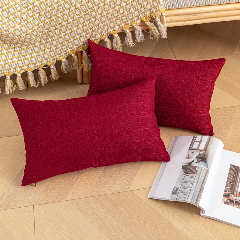 K KEVIN TEXTILE Kevin Textile Valentines Outdoor Waterproof Throw Pillow Covers Pack of 2 Decorative Square Outdoor Checkered Pillows Cushion Case Patio Pillows for Couch 12x20 inches 30x50 cm Red - Image 5